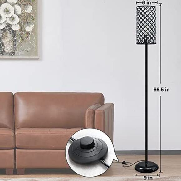 Crystal Floor Lamp, Modern Standing Lamp with Elegant Shade Floor Lamp Black - Picture 2 of 5